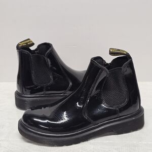 Dr Martens Banzai Black Patent Leather Ankle Zip Junior Little Girl Boots Size 2